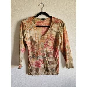 Y2k Therapy Women's Semi Sheer Boho Low Cut Top- M